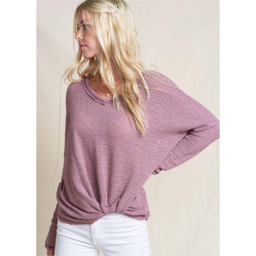 💖LAST 1! Soft Berry Twist Hem Contrast Stitch Top - Picture 5 of 7